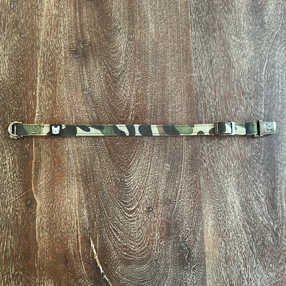 Adjustable Green Camo Dog Collar with Orange Underside Small